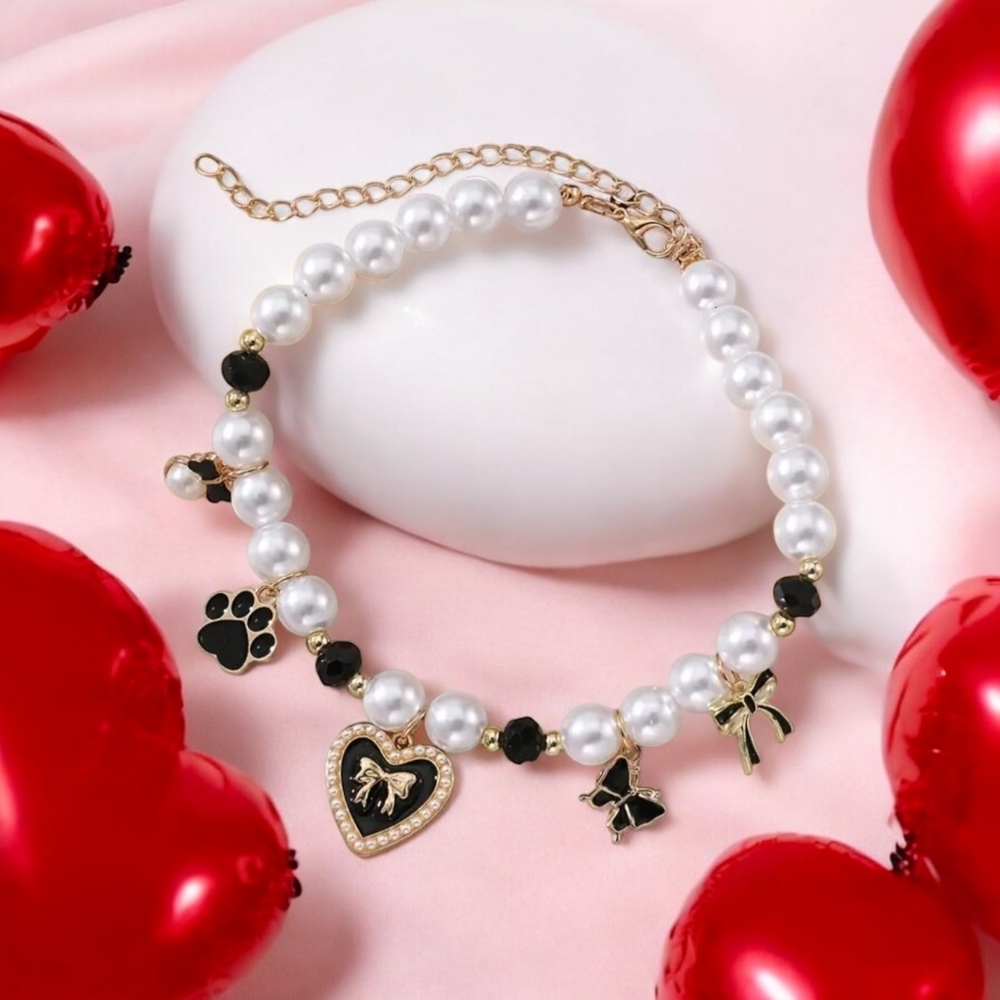 1pc Cute‎ Pet Necklace Heart & Bow Pendant Small to Medium Cats & Dogs
